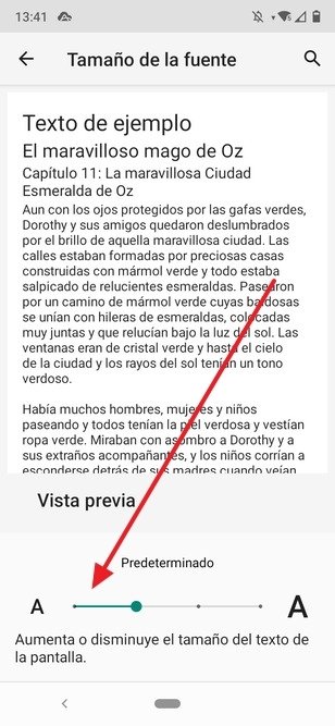 Slider to modify the text size