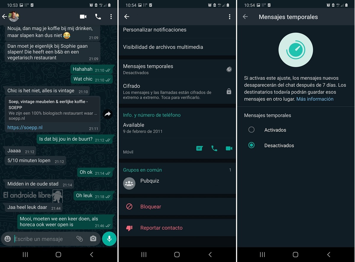 Temporary messages on WhatsApp