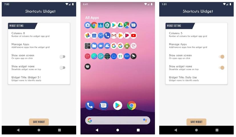 shortcuts widget apps free