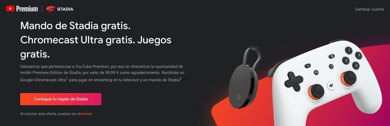 Chromecast Ultra and free Stadia controller if you are a YouTube Premium user in Spain 2