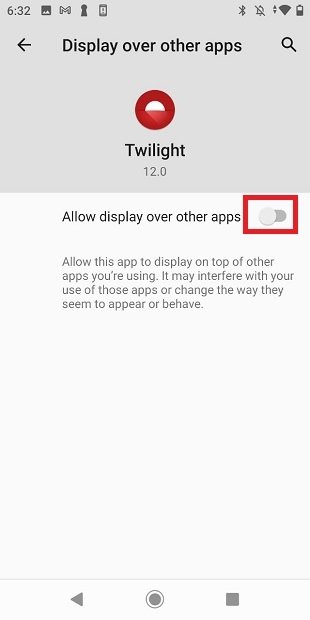 Allow Twilight to show on other apps