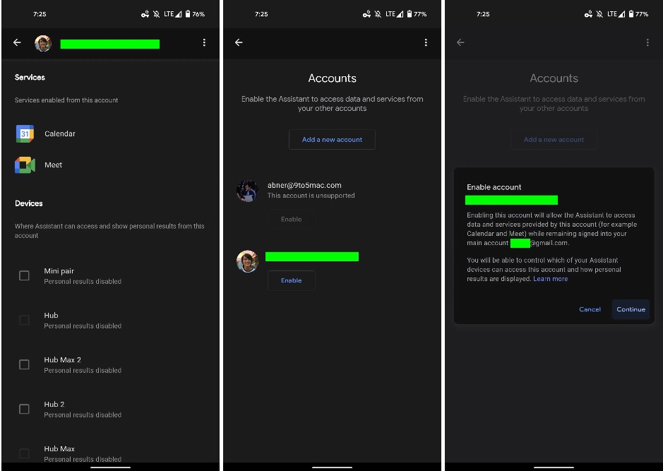 Google Assistant support multiple accounts