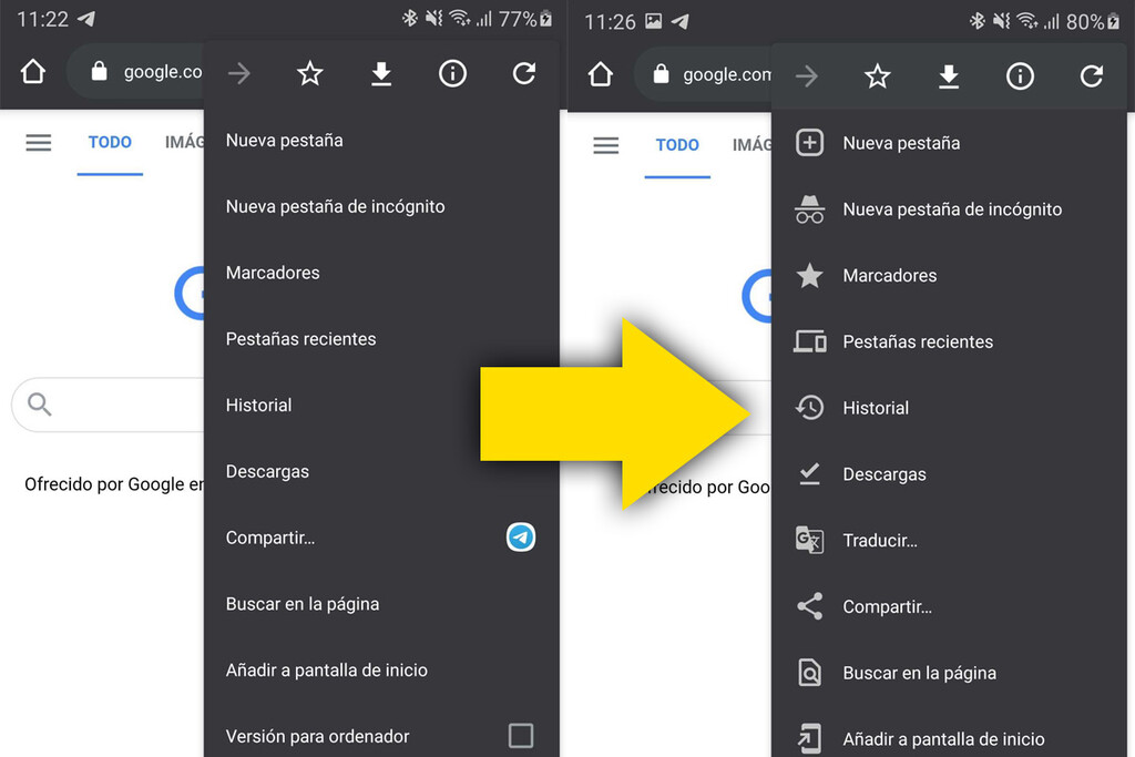 Google Chrome for Android activates the redesign of its menu to all users