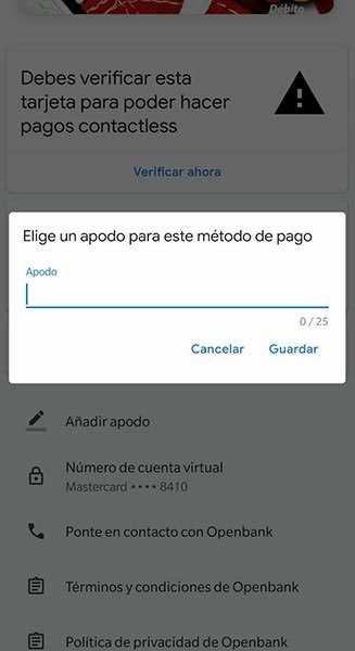 google pay nickname cards