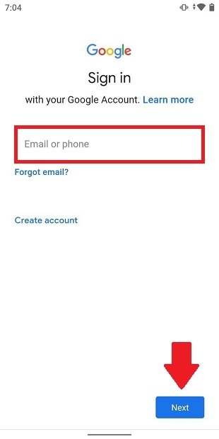 Enter Google credentials