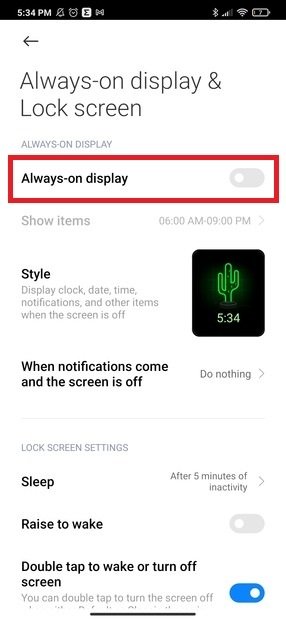 Activate always on display in MIUI 12