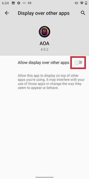 Enable permission to show on other apps