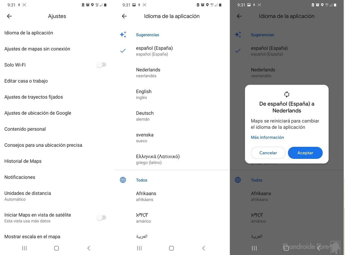 Google Maps change language