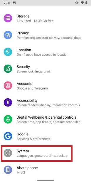 Enter the system settings