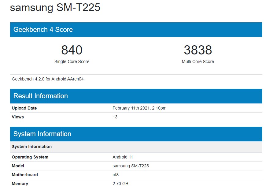 tab a7 lite geekbench