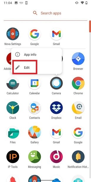 Edit application in Nova Launcher