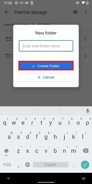 Name the new folder in Google Files