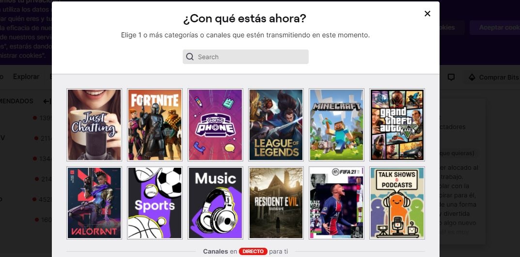 Categories and likes on Twitch