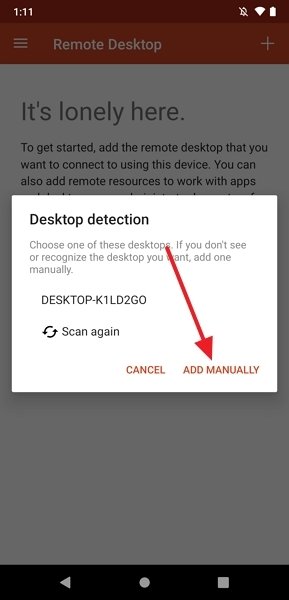 Button to add the PC manually