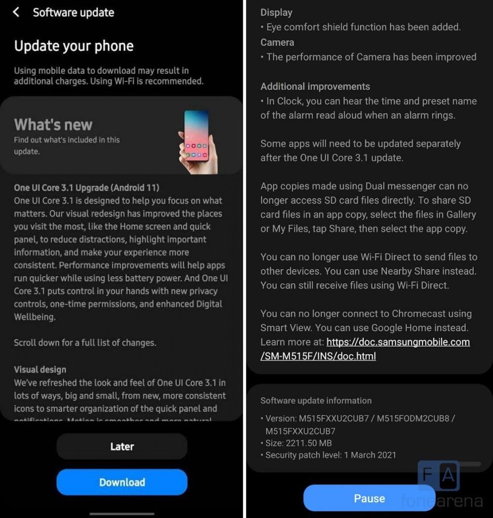 Galaxy M51 update Android 11
