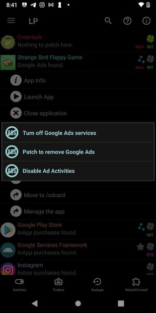 Select the ads to remove