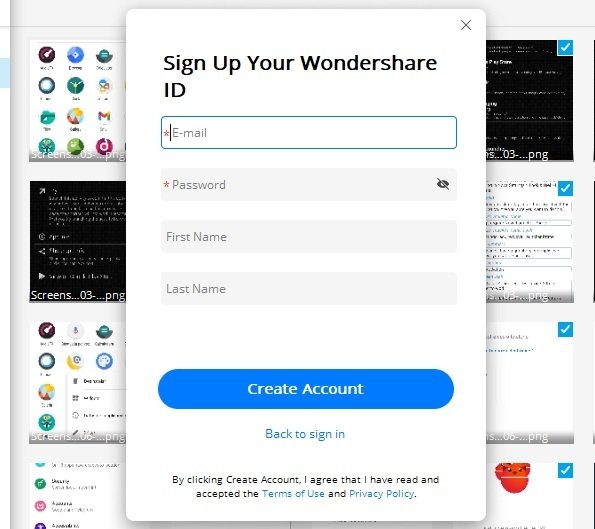 Create account in Dr. Fone