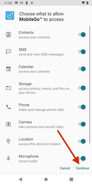 Permissions to use MobileGo