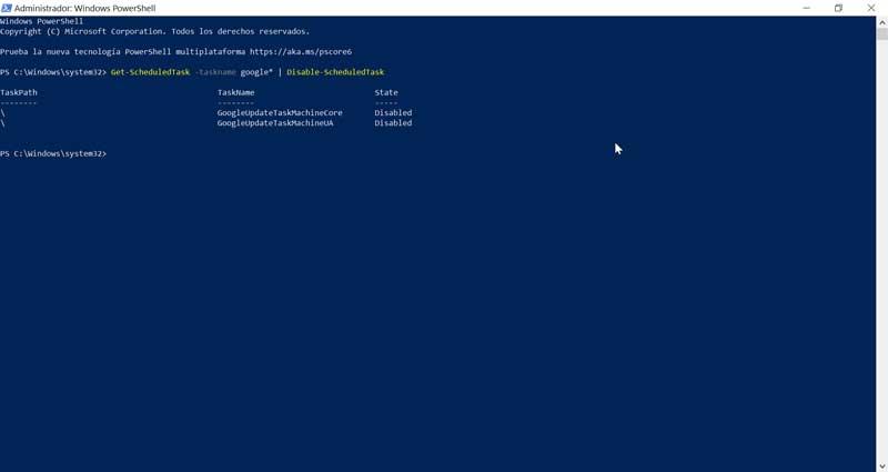 PowerShell use Disable-ScheduledTask command