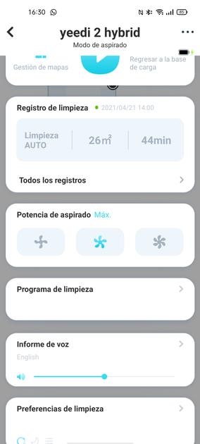 Usage options in the Yeedi app