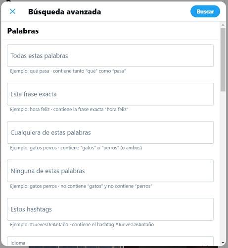 busuweda avanazada words twitter