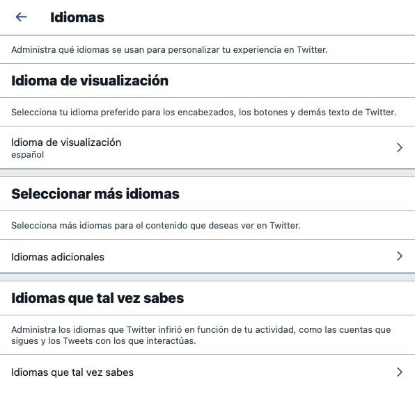 language menu on twitter