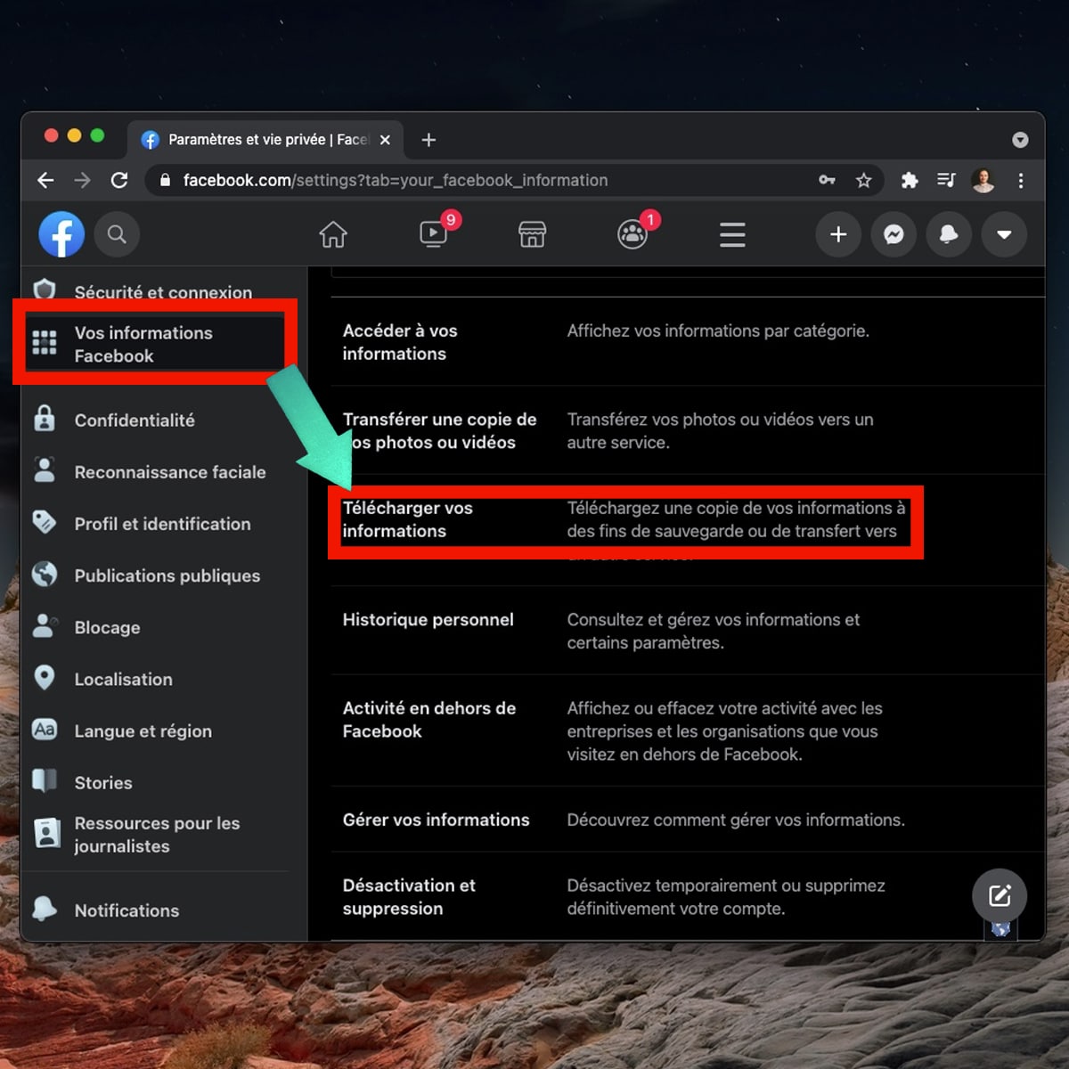 Facebook Download your information