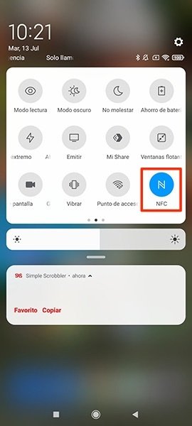 NFC location in Android drop-down menu