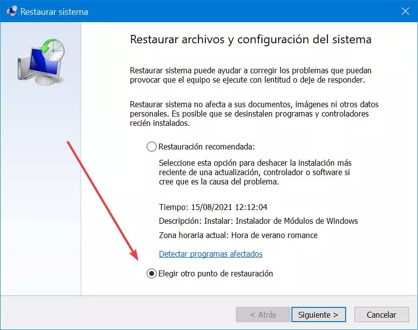 Restore the system to a previous version