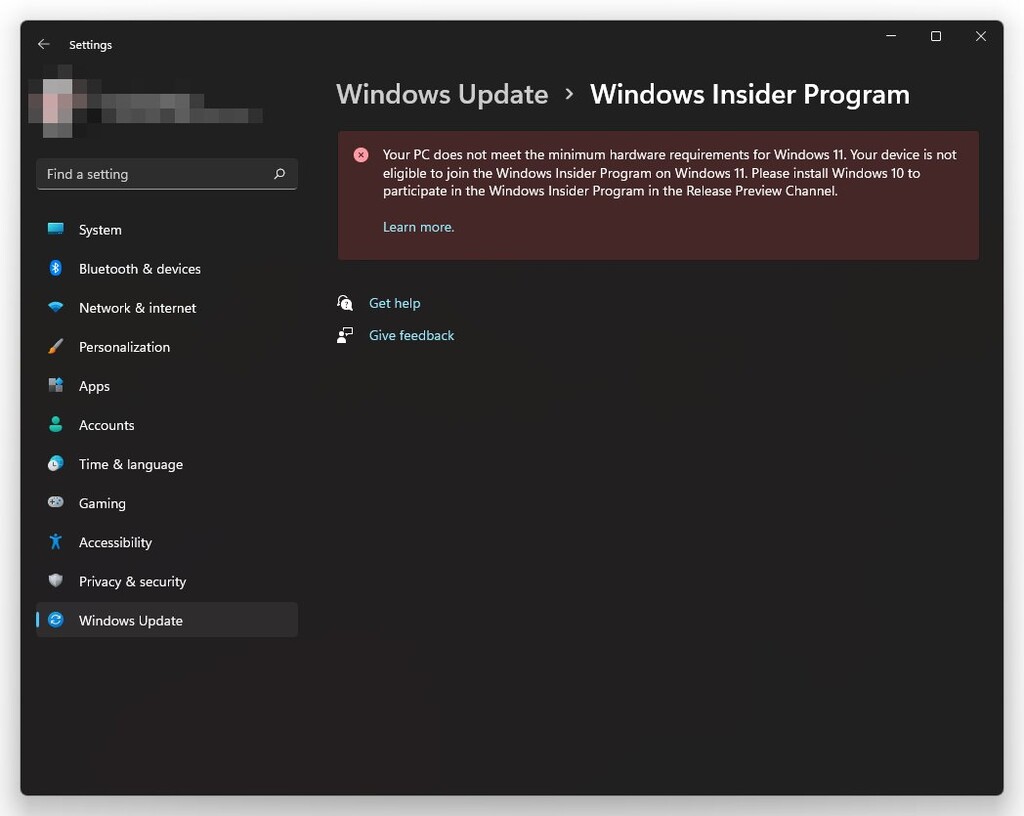 Microsoft is showing a warning to insiders with unsupported computers that they should abandon Windows 11 and return to Windows 10