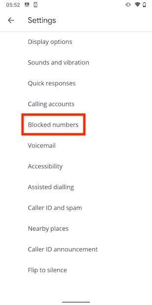 List of blocked numbers