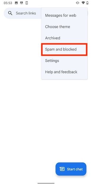 Blocked numbers in the messages app