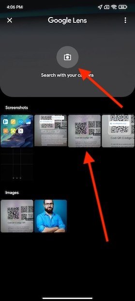 Select source of the QR code
