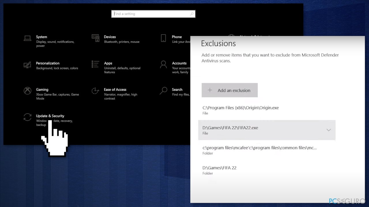 Disable Windows Security for FIFA 22