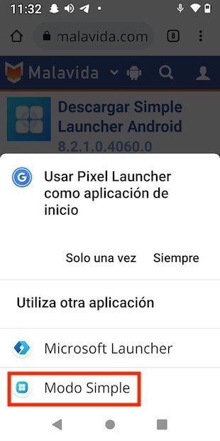 Choose Simple Launcher as the default